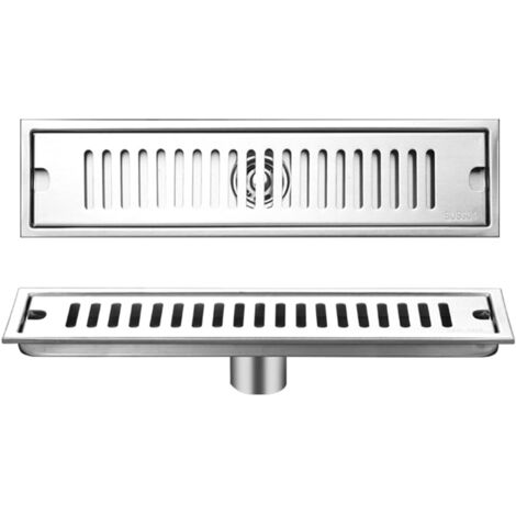 Long Drain de Douche, Siphon de Sol Rectangulaire en Acier Inoxydable Amovible avec Double Filtration 40cm pour Salle de Bain WC Cuisine Balcon