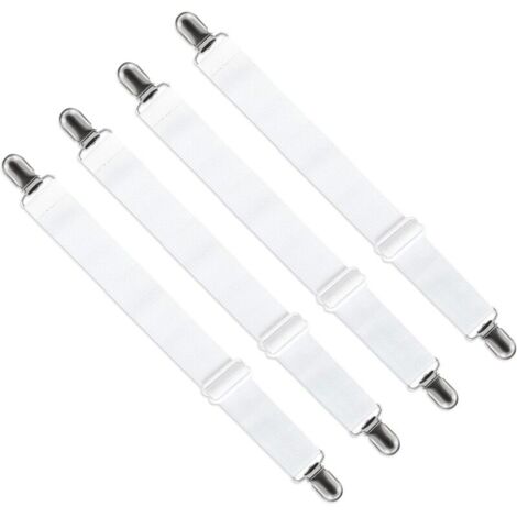 Long Elastic Fitted Sheet Fastener, Adjustable Sheet Fastener for Bed Sheets, Sofa Sheets, Ironing Board Covers (White, 4-Pack)