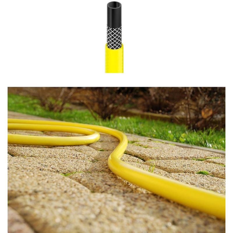 Long Flexible Three Layer Garden Yellow Hose Hosepipe 60m Length 3/4' Diameter