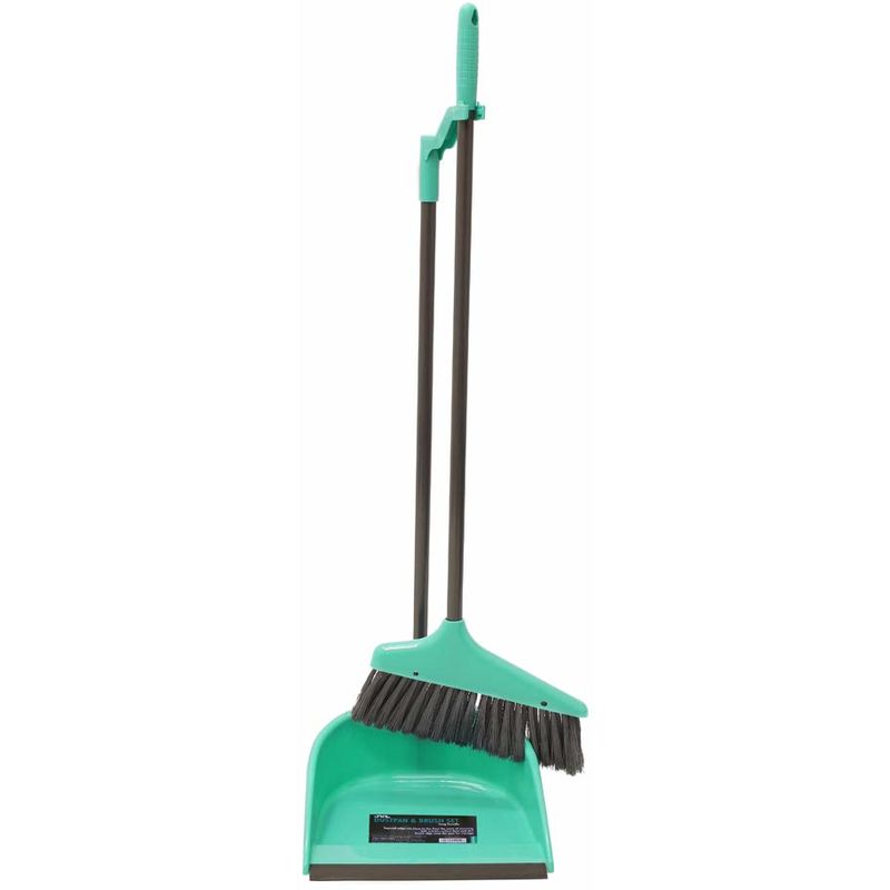 JVL - Long Handle Dustpan and Bristle Brush Set, Turquoise