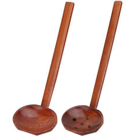 Long Handle Wood Spoon Tableware Set Noodles Soup Spoon with Slotted Spoon Kitchen Tool