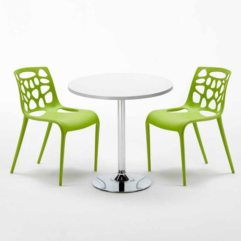 LONG ISLAND Set Made of a 70cm White Round Table and 2 Colourful GELATERIA Chairs | Green ...