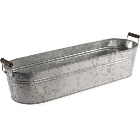 main image of "Long Metal Oval Planter | M&W - Silver"
