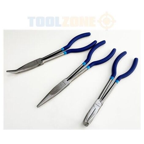 Long Nose Pliers 3pc Long Reach Bent Straight 45 Degrees 90 Degrees Set