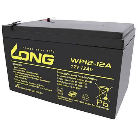Long WP12-12A/F1 WP12-12A/F1 Batterie au plomb 12 V 12 Ah plomb (AGM) (l x H x P) 151 x 98 x 98 mm cosses plates 4,8 mm certification VdS, auto-décha Y860622