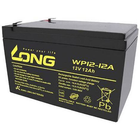 Long WP12-12A/F2 WP12-12A/F2 Batterie au plomb 12 V 12 Ah plomb (AGM) (l x H x P) 151 x 98 x 98 mm cosses plates 6,35 mm certification VdS, auto-déch Y860602