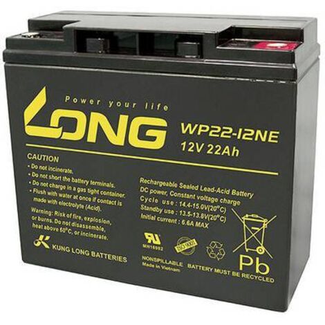Long WP22-12NE WP22-12NE Batterie au plomb 12 V 22 Ah plomb (AGM) (l x H x P) 181 x 167 x 76 mm raccord à vis M5 résistant aux cycles de charge, aut Y860332