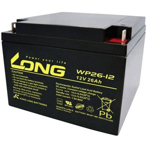 Long  WP26-12 WP26-12 Batteria al piombo 12 V 26 Ah Piombo-AGM (L x A x P) 166 x 125 x 175 mm Vite M5 certificazione VDS,