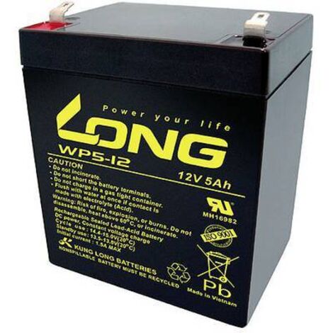 Long WP5-12/F1 WP5-12/F1 Batterie au plomb 12 V 5 Ah plomb (AGM) (l x H x P) 90 x 107 x 70 mm cosses plates 4,8 mm auto-décharge réduite, sans entre Y807982