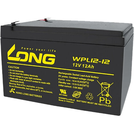 Long WPL12-12 WPL12-12 Bleiakku 12 V 12 Ah Blei-Vlies (AGM) (B x H x T) 151 x 93 x 98 mm Flachstecke