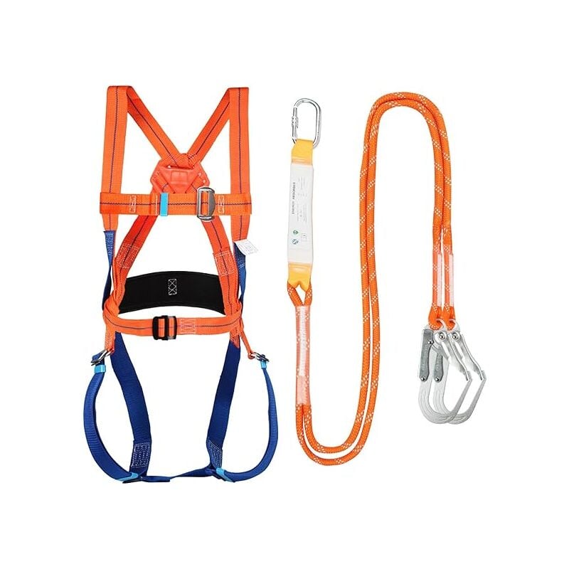 Longe anti-chute Harnais de sécurité antichute, kit antichute de sécurité 5 points, harnais d'escalade antichute ergonomique réglable, max. 100 kg,