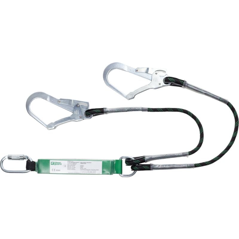 Longe double à absorbeur corde tressée avec 2 connecteurs acier ouverture 50mm fagus - EN355 1,3m