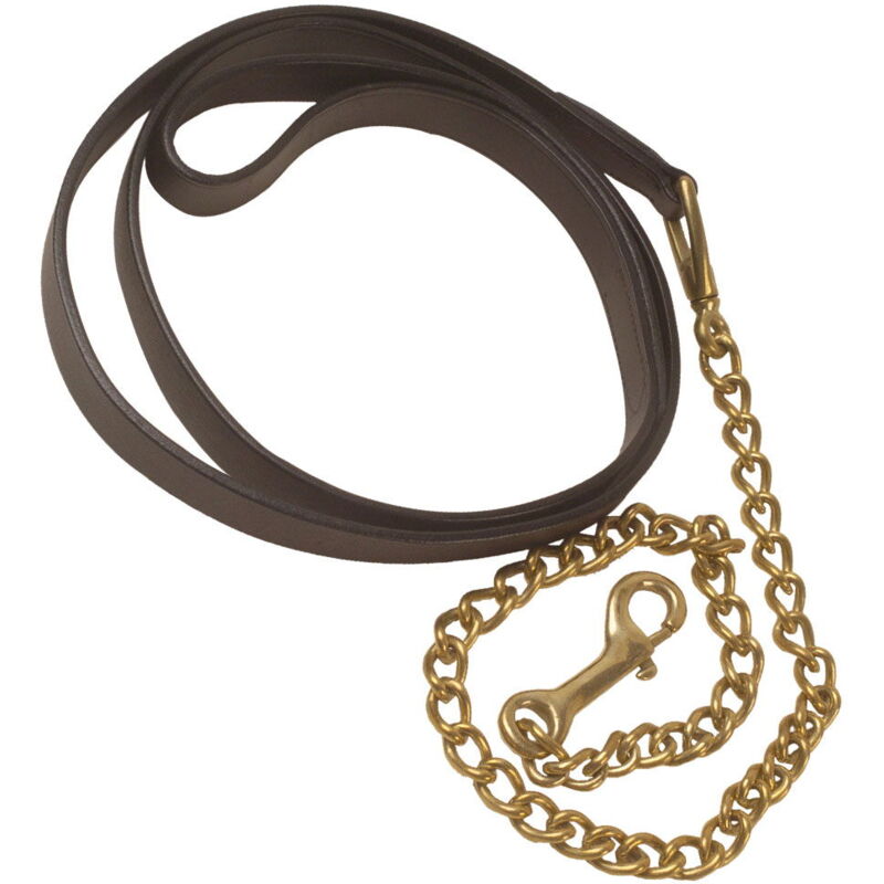 Noir et or - Longe en cuir avec chaîne et mousqueton