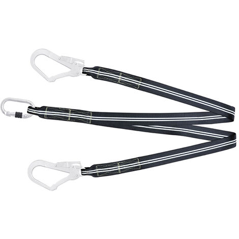 Longe fourche en sangle 1,5m non feu avec 1 mousqueton à vis ouverture 17mm et deux mousquetons d'échafaudage ouverture 55mm - FA4040015
