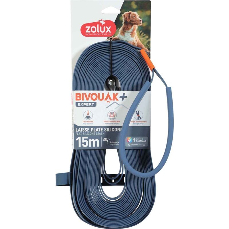 Zolux - Longe plate en silicone bleu Bivouak 15 m