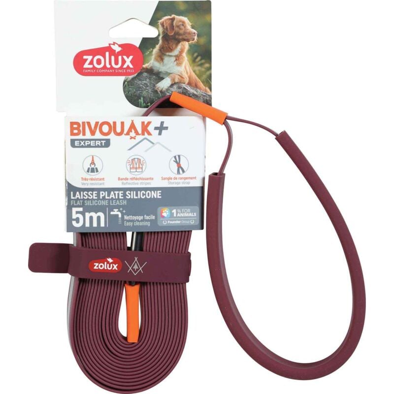 Zolux - Longe plate en silicone rouge Bivouak 5 m