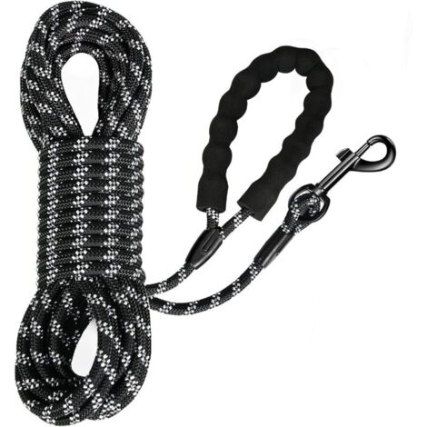 Longe pour Chien, Long Laisse Chien Corde avec Poignée Rembourrée pour Chiens de Petites à Grandes Taille, Noir (5m)
