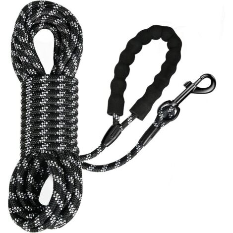 Longe pour Chien, Long Laisse Chien Corde avec Poignée Rembourrée pour Chiens de Petites à Grandes Taille, Noir (5m)