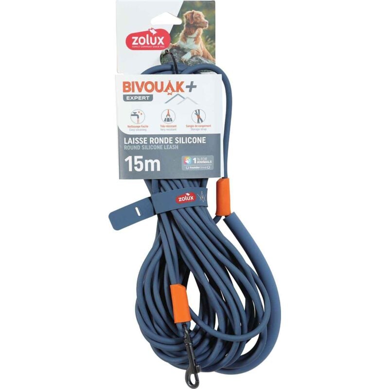 Zolux - Longe ronde en silicone bleu Bivouak 15 m