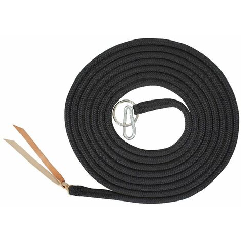 Longia soft control 6,78 m in nylon 14mm con moschettone e punta in cuoio: Taglia unica, Nero