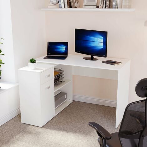 Longton Computer Desk Adjustable 1 Drawer 1 Door PC Workstation Shelves Storage Home Office Table