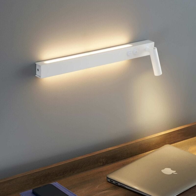 Longue applique murale blanche avec liseuse - Stanli