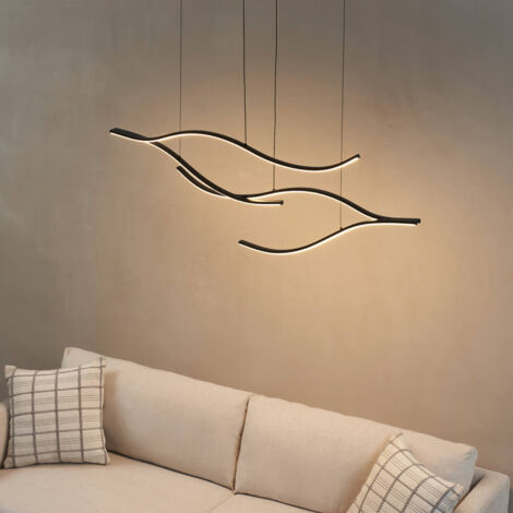 Longue suspension LED dimmable vagues noires lumineuses 112 cm - Portofino