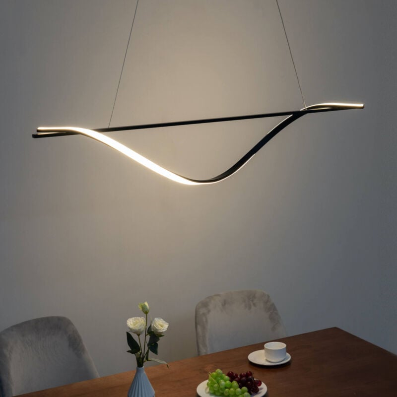 Longue suspension longiligne vague led noire - Hilda