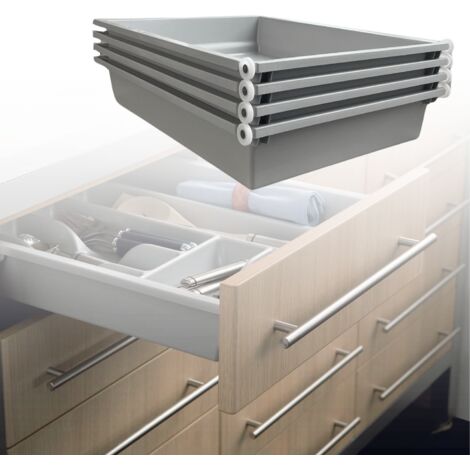 Longueur 250 mm - Lot de 4 Tiroirs en Kit Profondeur 480 mm. en ABS Résistant et Lavable Usage Polyvalent
