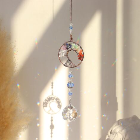 Longvit Baumleben-Ornamente Kristall-Regenbogen-Sonnenfänger Glas-Baumleben-Ornamente, Hängende Chakra-Perlenanhänger für die