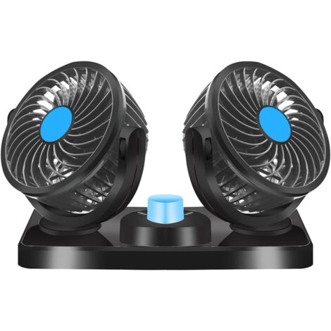 Longziming 12V Doppelkopflüfter, 360°-Drehung, 2 Geschwindigkeiten, kompatibel mit allen Familienfahrzeugen oder Betrieb über einen 12V DC Zigarettenanzünder.