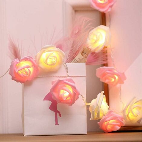 longziming Batteriebetriebene Rose LED-Lichterkette für Hochzeit, Valentinstag, Party, Geburtstag, Festival, Innen- oder Außendekoration (3M, 20 LEDs, Pink+Weiß)