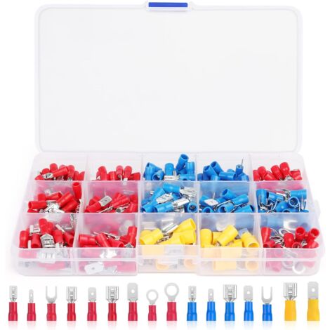 Longziming – Kit de 280 cosses électriques à sertir – 15 types de connecteurs – Cuivre étamé avec isolant PVC – Pour voitures et motos
