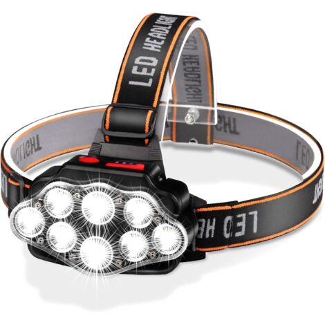 Longziming – Lampe frontale LED rechargeable ultra lumineuse – 8 LEDs – 4 modes – Étanchéité IPX4 – Angle réglable – Pour course, chasse, randonnée, camping