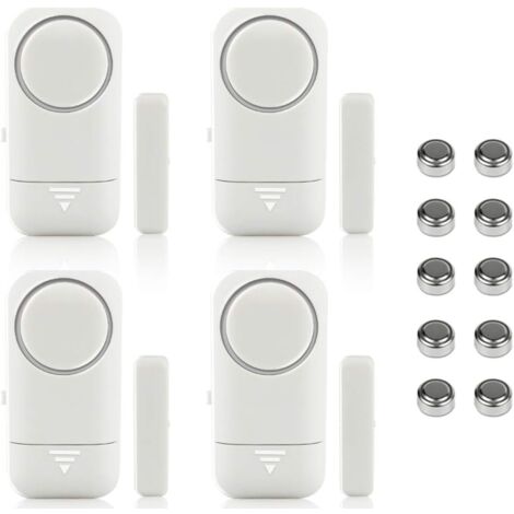 Longziming – Lot de 4 alarmes magnétiques sans fil pour fenêtres et portes – Détecteurs 120dB – Piles LR44 incluses – Système anti-intrusion