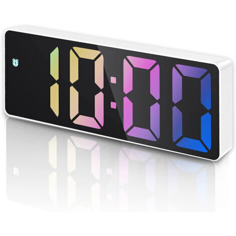 Longziming – Réveil lumineux numérique avec fonction snooze – Écran LED 6,3 pouces – Affichage température et date – Alimentation USB ou 3 piles AAA – Boîtier blanc chiffres colorés