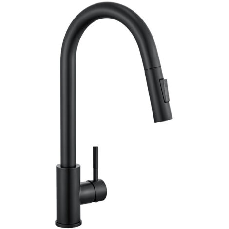 Lonheo 360° Drehbar Hochdruck Küchenarmatur Ausziehbar Küche Wasserhahn Einhebelmischer Mischbatterie Spültischarmatur mit Brause, Schwarz