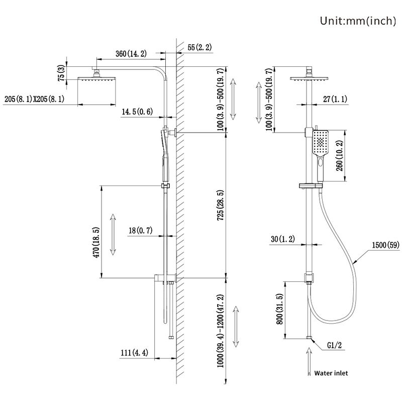 Altezza Soffione Doccia A Parete.Lonheo Colonna Doccia Senza Miscelatore Set Doccia Con 20x20cm Soffione Doccia A Pioggia 3 Getti Doccetta E Asta Doccia Regolabile In Altezza Cromato Xbs808 Lh46005