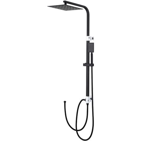 Lonheo Colonne de Douche avec Plateau de Rangement en Verre Blanc, Barre de Douche Réglable en Hauteur avec 150CM Flexible de Douche et Douchette à 3 Modes de Pulvérisation