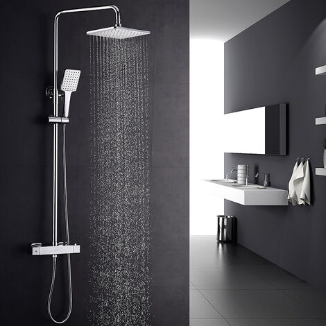 Lonheo Colonne de Douche Chromé Thermostatique avec Robinetterie, Ensemble de Douche Inox Hauteur Réglable 88-126 cm ,Set de Douche avec Tête de Douche 10 Pouces et Douchette, Anti-Brûlure