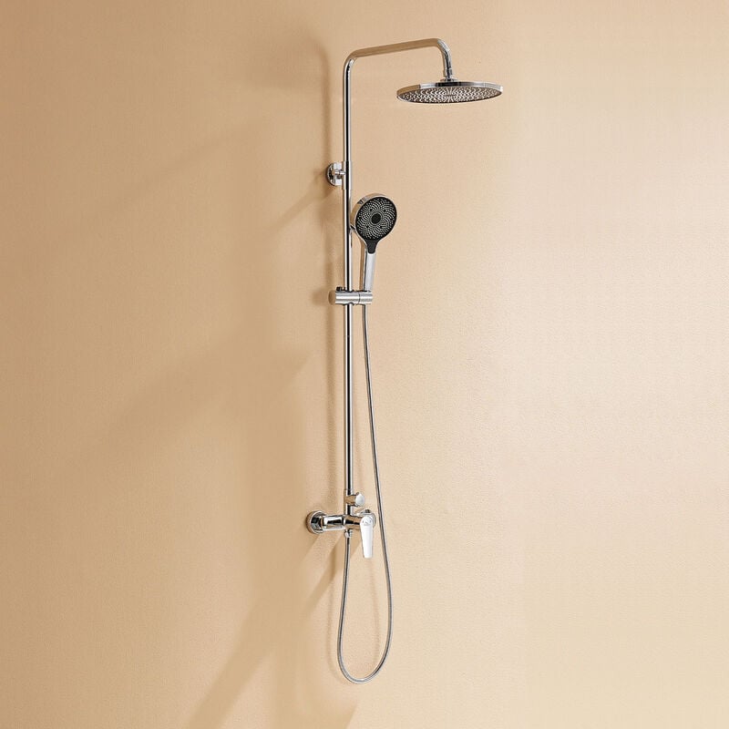 Colonne de Douche, Auralum Colonne de Douche avec Mitigeur Thermostatique, Mitigeur Douche avec Douche de Tête et Pommeau à Main 3 Jets, Chrome