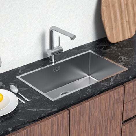 Lonheo Évier 1 Bac 74x44x20CM Évier Montage à Encastrer, à Fleur ou Sous-Plan Évier Cuisine en Inox Brossé avec Siphon et Trop-Plein
