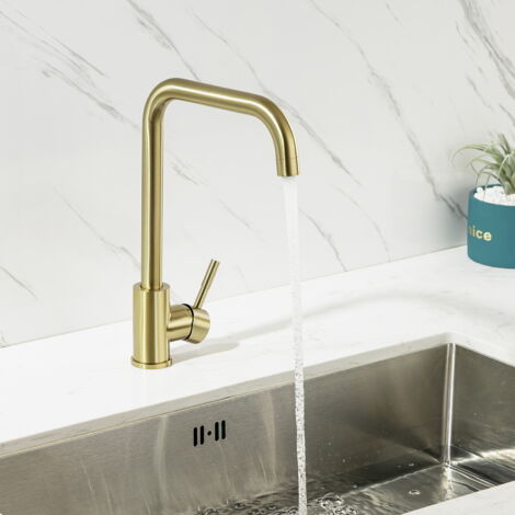 Lonheo Grifo de cocina con Aireador desmontable, Grifo Cocina de Acero inoxidable, Giratorio a 360° Grifo de Fregadero Monomando para Agua caliente y fría, Dorado