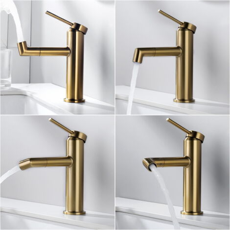 Lonheo Grifo de Lavabo con caño giratorio a 360, Mezclador Monomando para Lavabo, Grifería de Baño de Acero inoxidable, Agua caliente y fría regulables, Grifo Lavabo Con aireador desmontable