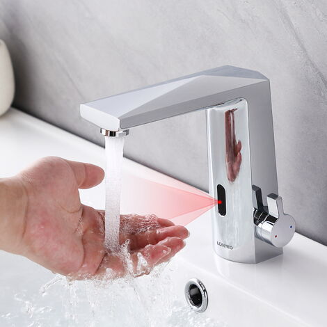 PRIMSOPH Grifo de baño con sensor de movimiento automático sin contacto con  mezclador de temperatura integrado, acabado cromado