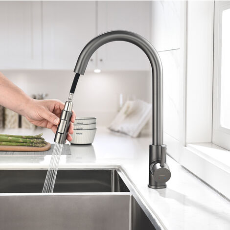 Lonheo Hochdruck Wasserhahn Küche ausziehbar mit 2 Strahlarten, Edelstahl Einhand-Küchenarmatur mit 360° Schwenkfunktion