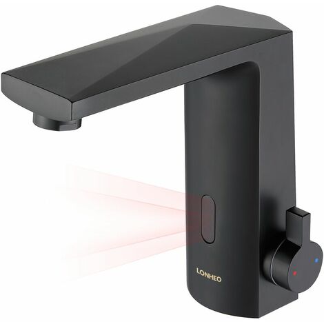 Lonheo Infrarot Sensor Wasserhahn Bad Armatur, Automatisch Induktion Waschtischarmatur Einhebelmischer, Berührungsloser Mischbatterie Badarmatur,Schwarz