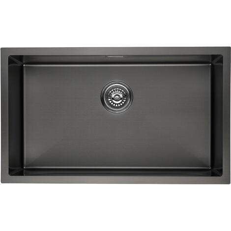 Lonheo Küchenspüle schwarz XL 74 × 44 CM eckige Spülbecken, Einbauspüle für ab 80er Unterschrank, Edelstahlspüle mit Über- und Ablaufgarnitur, Flächenbündig/Unterbau Spüle