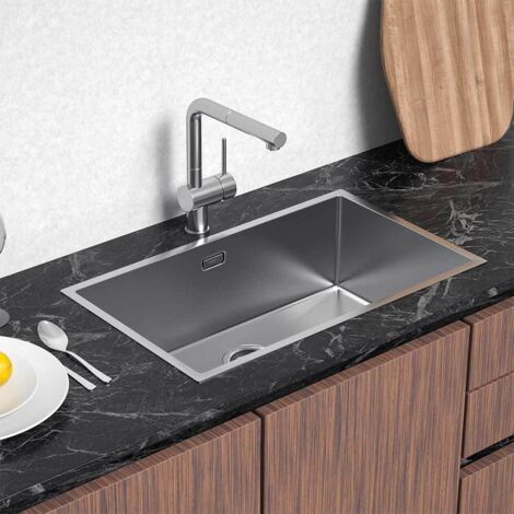 Lonheo Lavello da Cucina in Acciaio Inox 74x44cm Lavandino Incasso Vasca Singola, Lavello Quadrato da Appoggio o Filotop, con Sifone e Set di Drenaggio