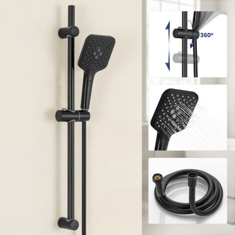 LONHEO MAX asta doccia con doccetta con 3 tipi di getto Doccetta Set doccia regolabile Sistema doccia in acciaio inox nero